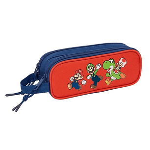 Safta Super Mario Mamma Mia Portatodo - 2 Compartimentos con Cremalleras - Asa Lateral - 1L - 210x60x80mm - Color Rojo y Azul