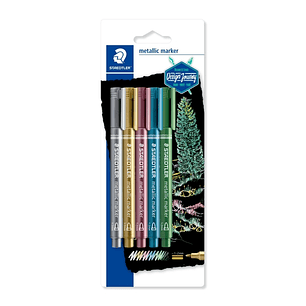 Staedtler Metallic Pen Pack de 5 Rotuladores de Punta Fina - Trazo 1 - 2mm - Tinta Base de Agua - Colores Surtidos