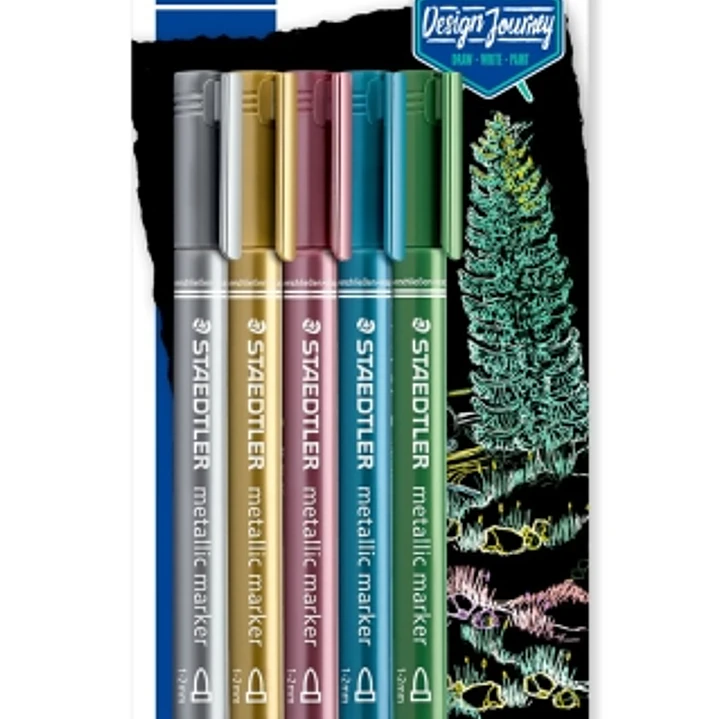 Staedtler Metallic Pen Pack de 5 Rotuladores de Punta Fina - Trazo 1 - 2mm - Tinta Base de Agua - Colores Surtidos 1