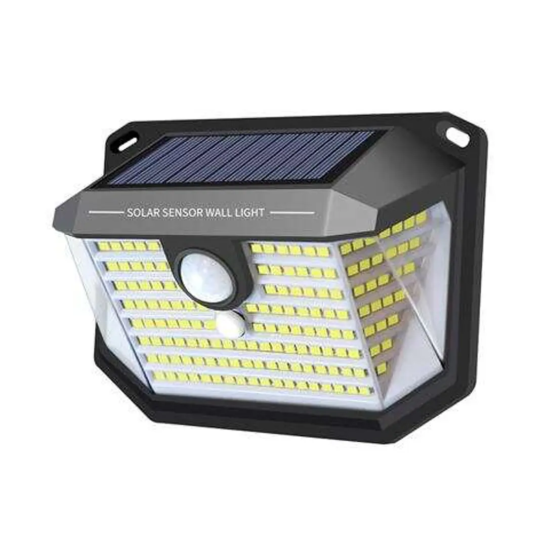 Elbat Aplique Solar LED 150lm con 3 Caras de Iluminacion - Sensor de Movimiento - Panel Solar Integrado 5.5V, 0.33W - Bateria 3.7V, 1200mAh 1