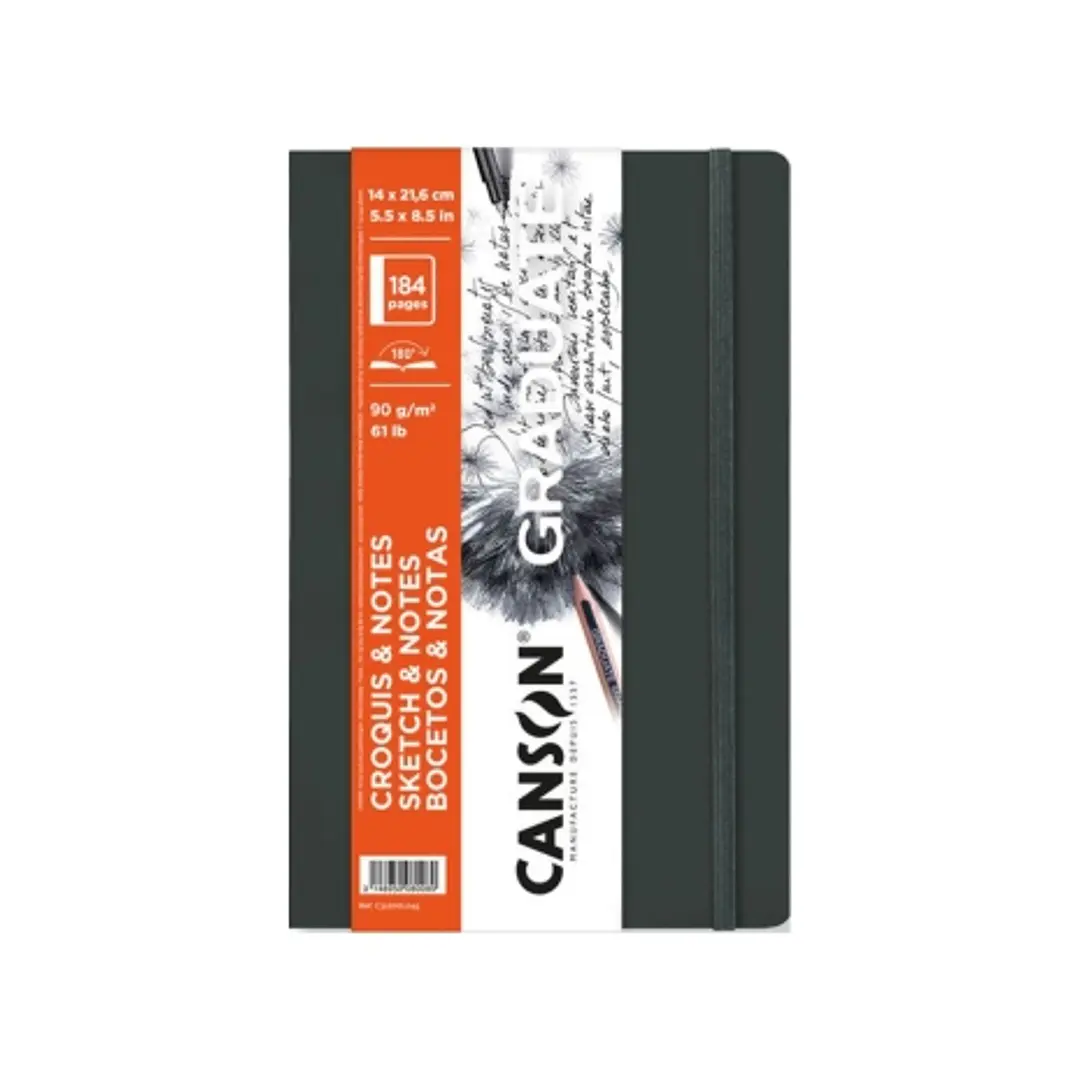 Canson Graduate Sketch Cuaderno con 92 Hojas - 14x21.6cm - 90g - Grano Fino - Tapa Dura - Color Gris Oscuro 1