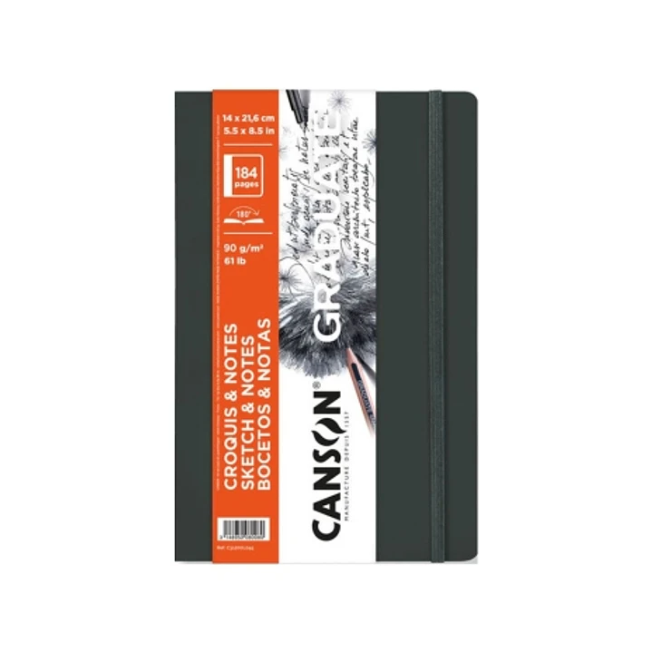 Canson Graduate Sketch Cuaderno con 92 Hojas - 14x21.6cm - 90g - Grano Fino - Tapa Dura - Color Gris Oscuro 1
