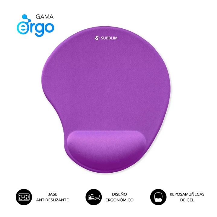 Subblim Ergo Neogel Alfombrilla Ergonomica para Raton - Espuma Elastica - Microtexturizada Impermeable - Base Antideslizante - Color Lila 1