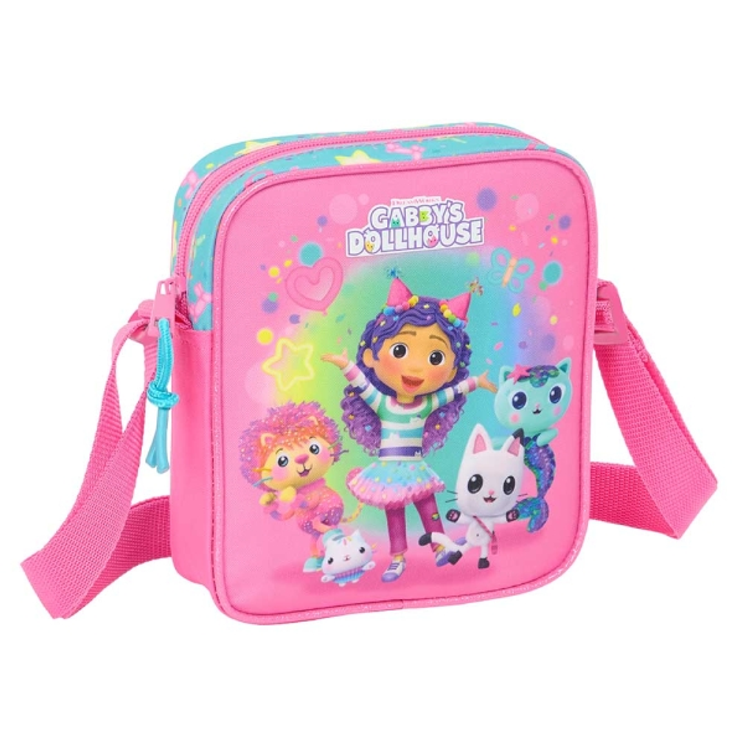Safta Gabby's Dollhouse Confetti Bolsito con Bandolera - 1L - Material Resistente y Duradero - 160x40x180mm - Color Rosa 1