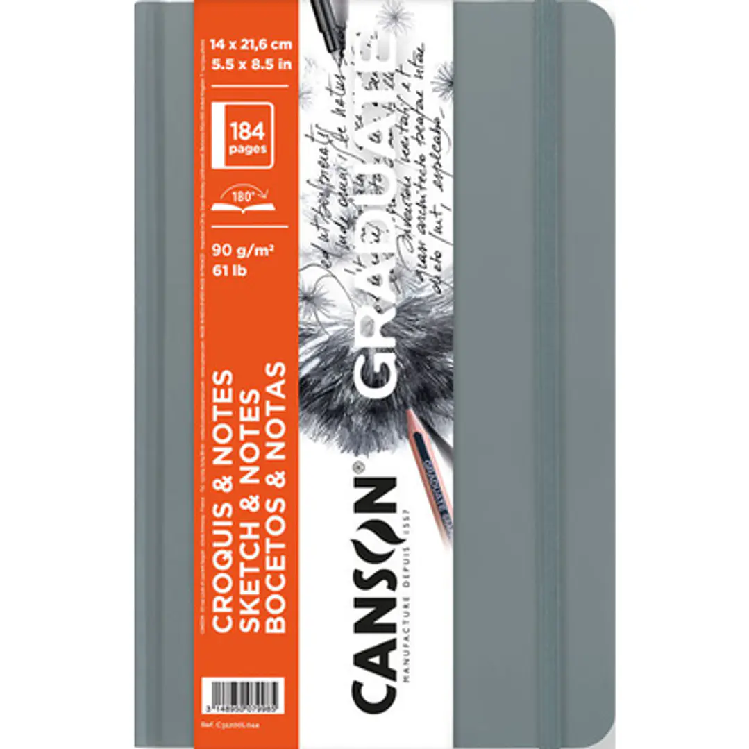 Canson Graduate Sketch Cuaderno con 92 Hojas - 14x21.6cm - 90g - Grano Fino - Tapa Dura - Color Gris Claro 1
