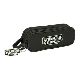 Safta Stranger Things Portatodo - 2 Compartimentos con Cremalleras - Asa Lateral - 1L - 210x60x80mm - Color Negro