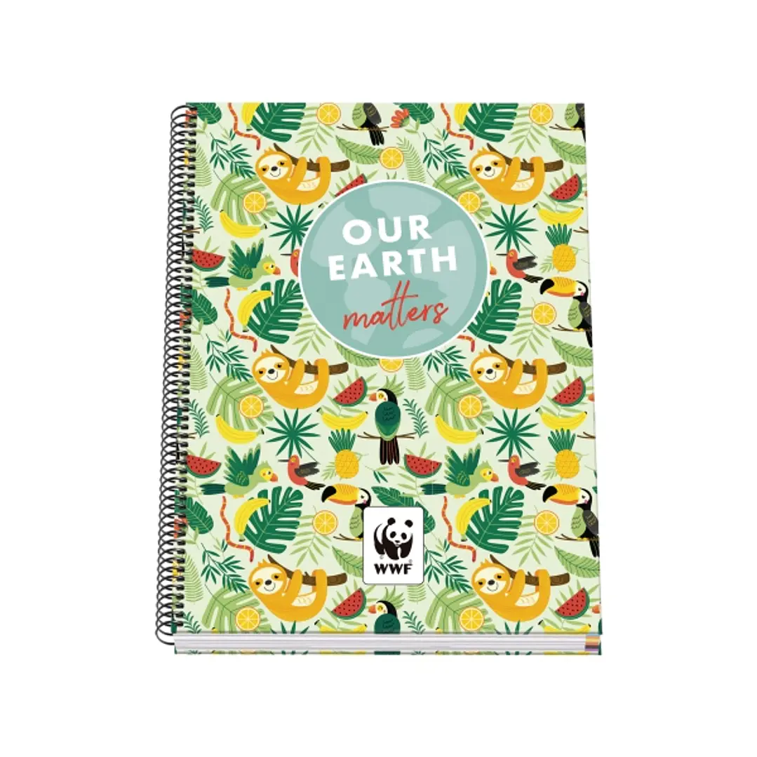 Dohe WWF Tropic Cuaderno Espiral A4 100 Hojas Microperforadas Cuadricula 5mm - Tapa Dura Carton Forrado - Bandas de Color 1