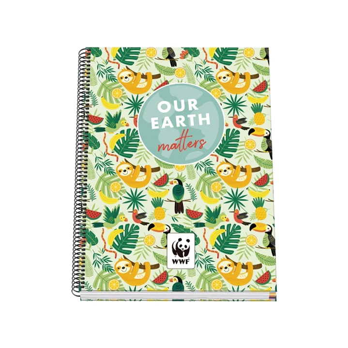 Dohe WWF Tropic Cuaderno Espiral A4 100 Hojas Microperforadas Cuadricula 5mm - Tapa Dura Carton Forrado - Bandas de Color 1