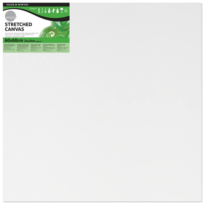 Daler Rowney Simply Bastidor Entelado - 60x60cm - Imprimacion Triple - Grano Medio - 100% Algodon sin Acido - 250g - Color Blanco 1