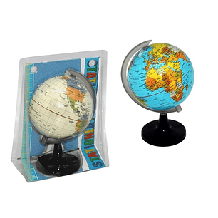 Bismark Esfera Geografica con Meridiano 10cm - Esfera Geografica con Meridiano - Cartografia Fisico-Politica - Base Alta y Robusta - Colores Blanco y 