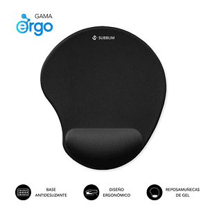 Subblim Ergo Neogel Alfombrilla Ergonomica para Raton - Espuma Elastica - Microtexturizada Impermeable - Base Antideslizante - Color Negro