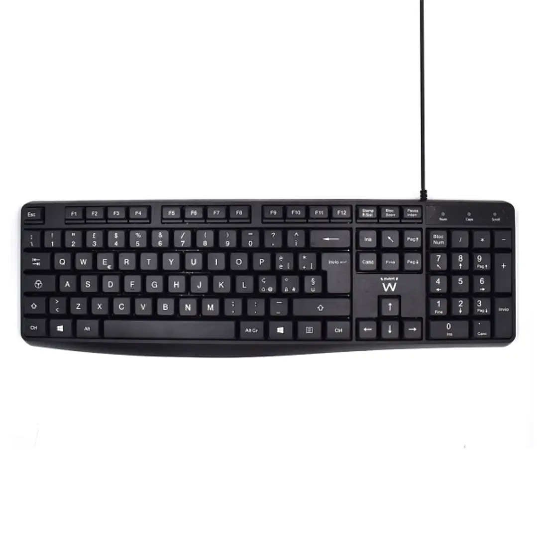 Ewent Teclado con Cable USB - Disposicion Italiana QWERTY IT - Cable de 1.35m - Teclas de Bajo Perfil y Silenciosas - Color Negro 1
