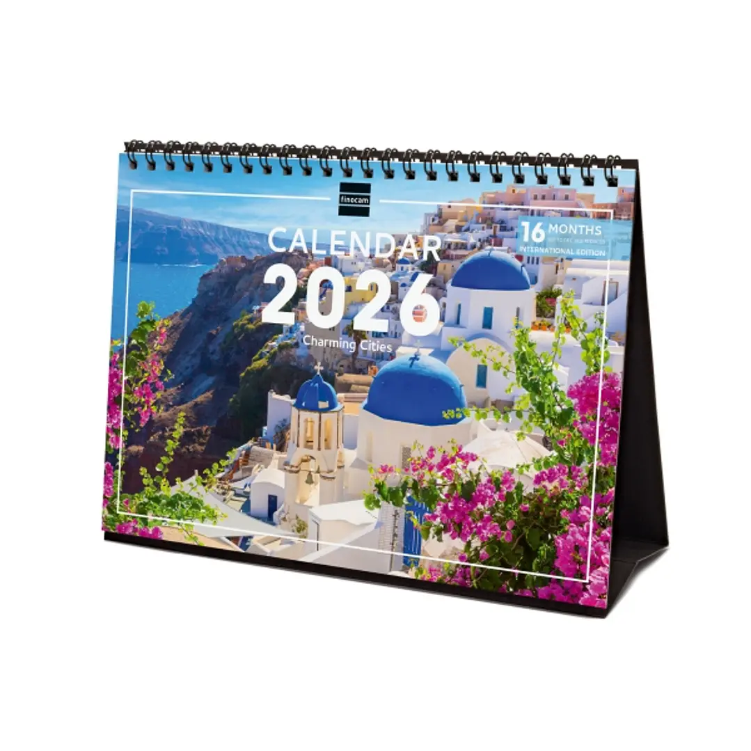 Finocam Calendario de Sobremesa Internacional - Anual 2026 - Imagenes Variadas - 210x70x155mm - Tematica de Ciudades y Pueblos 1