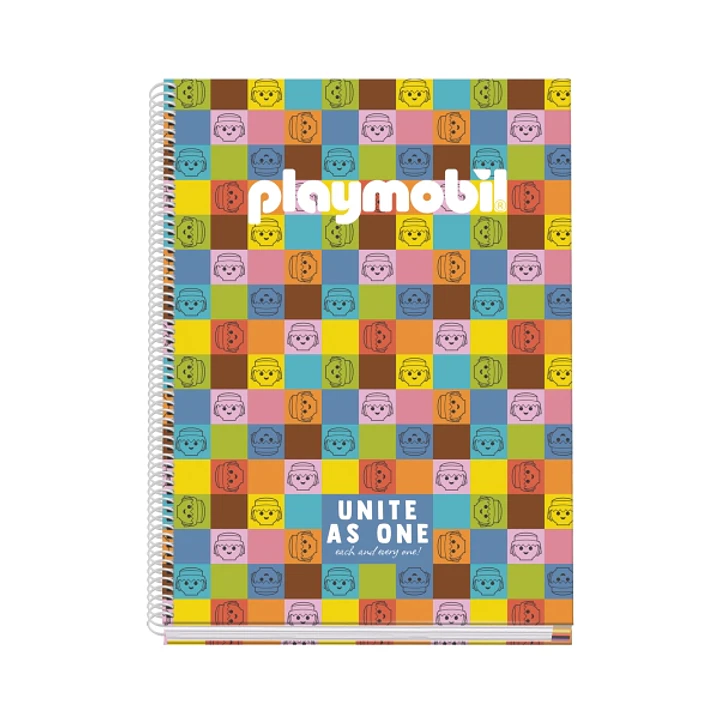 Dohe Playmobil Unite As One Cuaderno Espiral A4 100 Hojas Microperforadas Cuadricula 5mm - Tapa Dura Carton Forrado - Bandas de Color 1