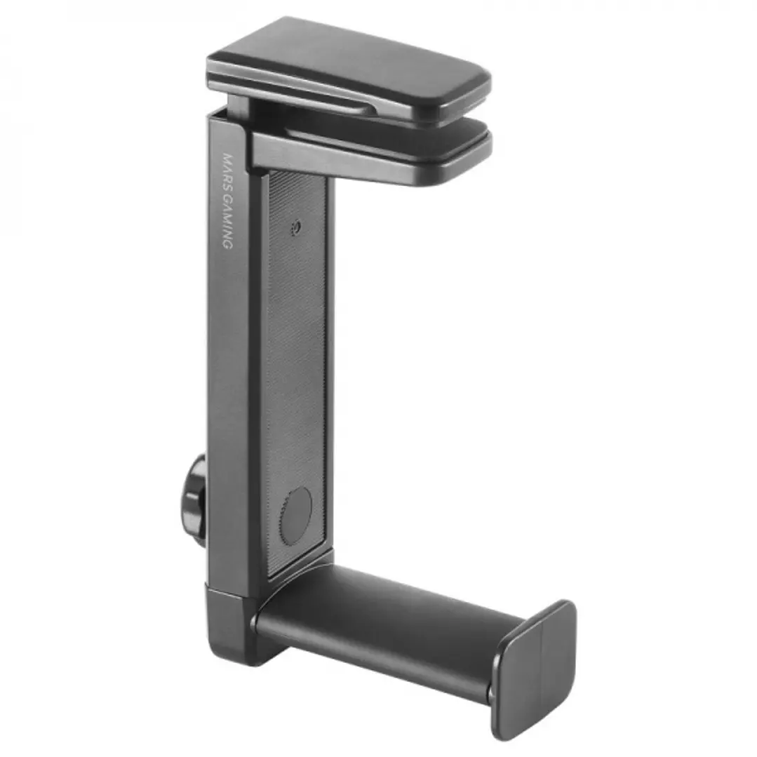 Mars Gaming MHH2 Soporte de Cascos - Instalacion Dual Gancho-Soporte - Mecanismo 360º - Ajustable - Agarre Firme - Almohadillas Protectoras - Color Ne 1