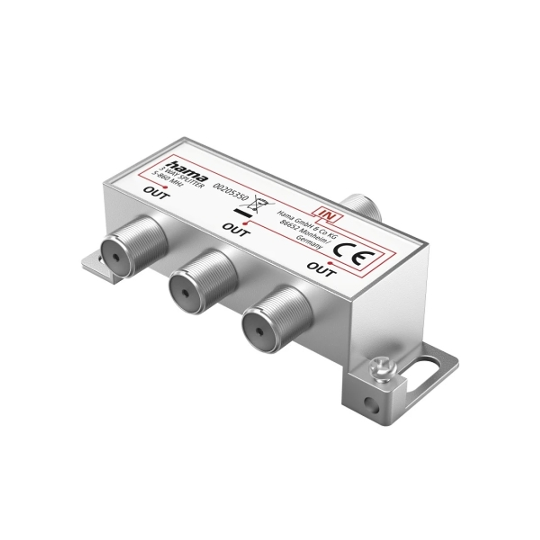 Hama Essential Divisor para Antena - 1 Entrada F Hembra - 3 Salidas F Hembra - Color Plata 1