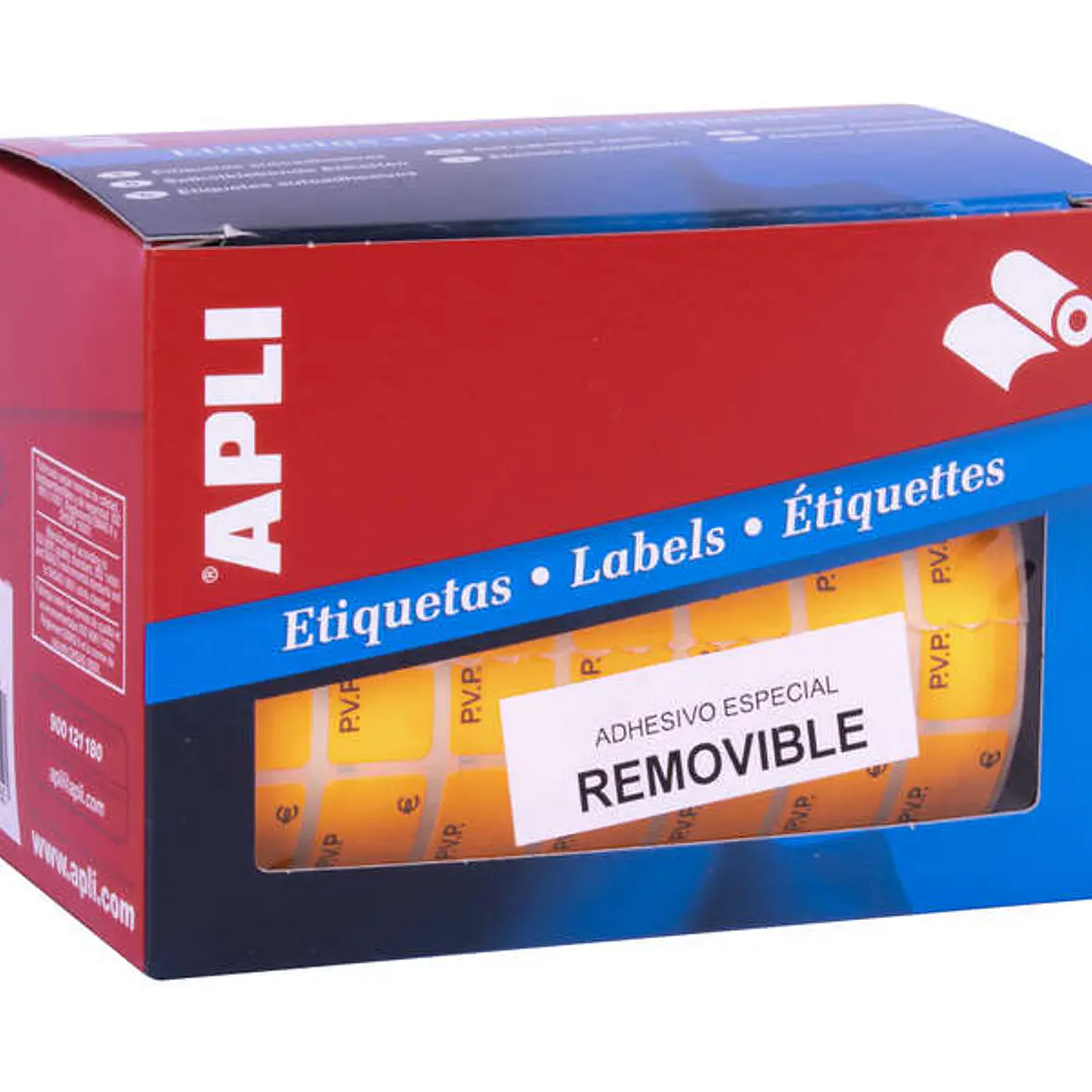 Apli Rollo Etiquetas PVP Naranja Fluorescente Removibles 12.0 x 18.0mm 1