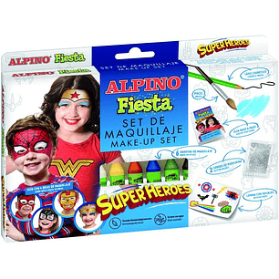 Alpino Fiesta Superheroes Pack de Maquillaje con 6 Barritas de Pintura Facial + Pincel + Tatuajes en Calcomania + Lapiz Perfilador y 2 Sobres de Purpu