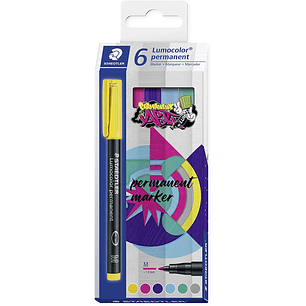 Staedtler Lumocolor 317 Pack de 6 Rotuladores Permanentes - Punta Media Redonda - Trazo 1mm Aprox - Capuchon con Clip - Secado Rapido - Colores Surtid