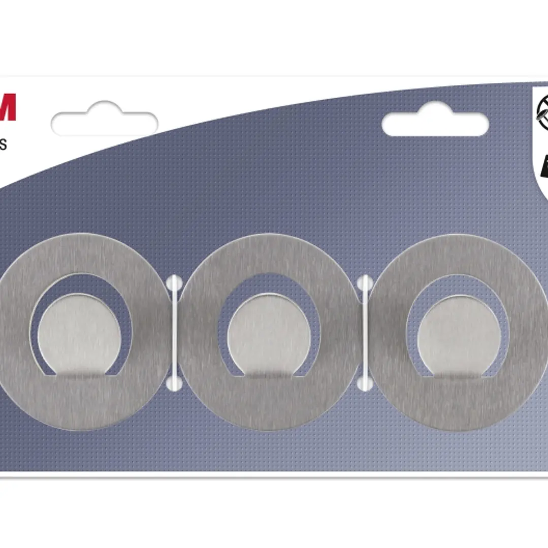 3M Ganchos Adhesivos en Barra Metalica - Barra con 3 Ganchos - Soporta hasta 1.2kg - Color Gris/Titanio 1