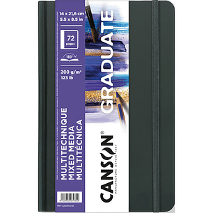 Canson Graduate Mix Media Cuaderno - 36 Hojas de 14x21.6cm - 200g - Grano Fino - Color Blanco