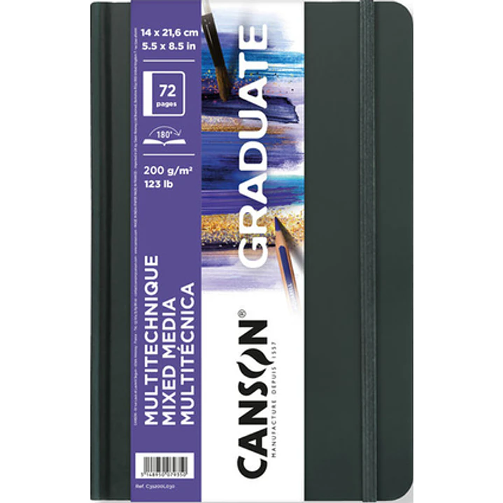 Canson Graduate Mix Media Cuaderno - 36 Hojas de 14x21.6cm - 200g - Grano Fino - Color Blanco 1