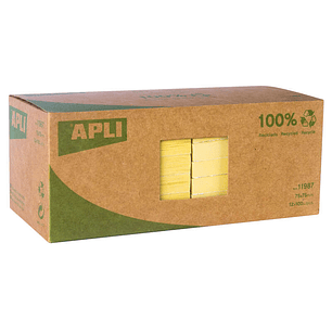 Apli Notas Adhesivas Recicladas Classic 75x75 - 12 Blocs de 100 Hojas - Adhesivo de Calidad - Papel Reciclado - Amarillo