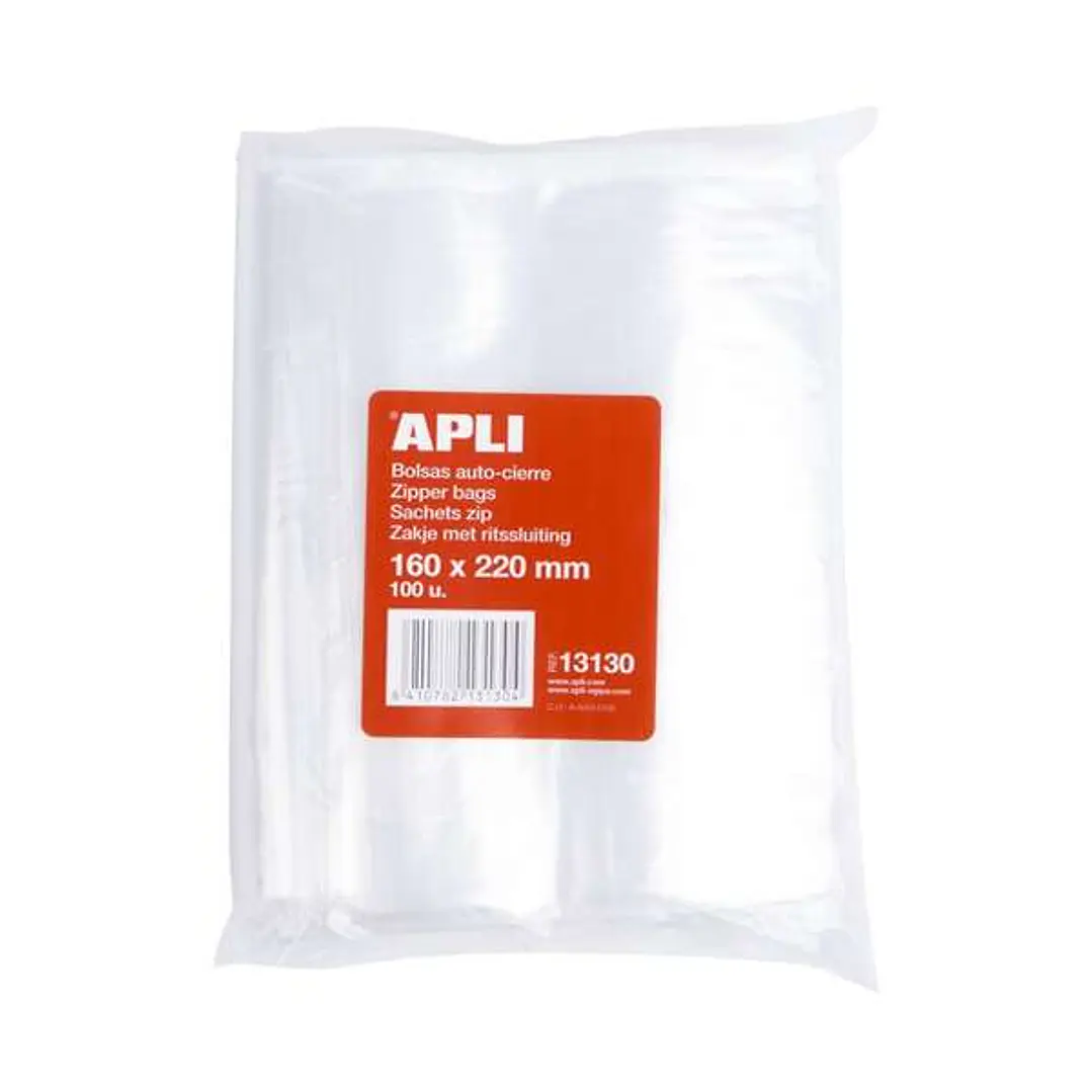 Apli Pack de 100 Bolsas de Auto Cierre 160 x 220 mm - Cierre Seguro - Aptas para Alimentos 1