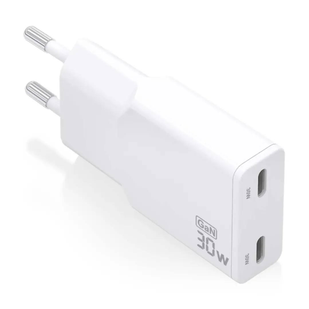 Aisens Cargador GaN Ultra Delgado 30W - 2xUSB-C PD3.0 QC4.0 - Color Blanco 1