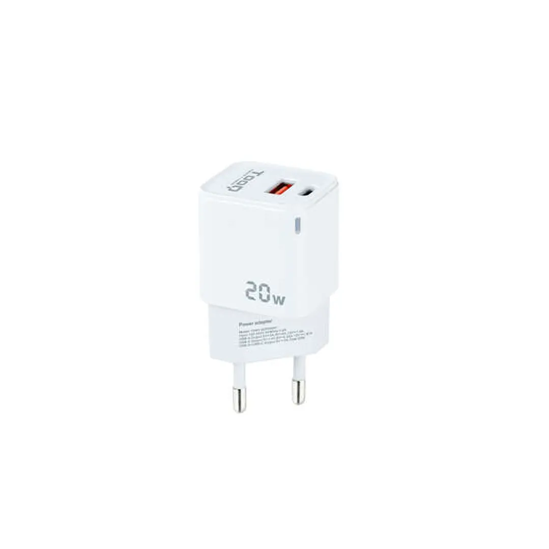 Tooq Cargador de Pared USB-C/PD + USB-A/QC 20W - Color Blanco 1