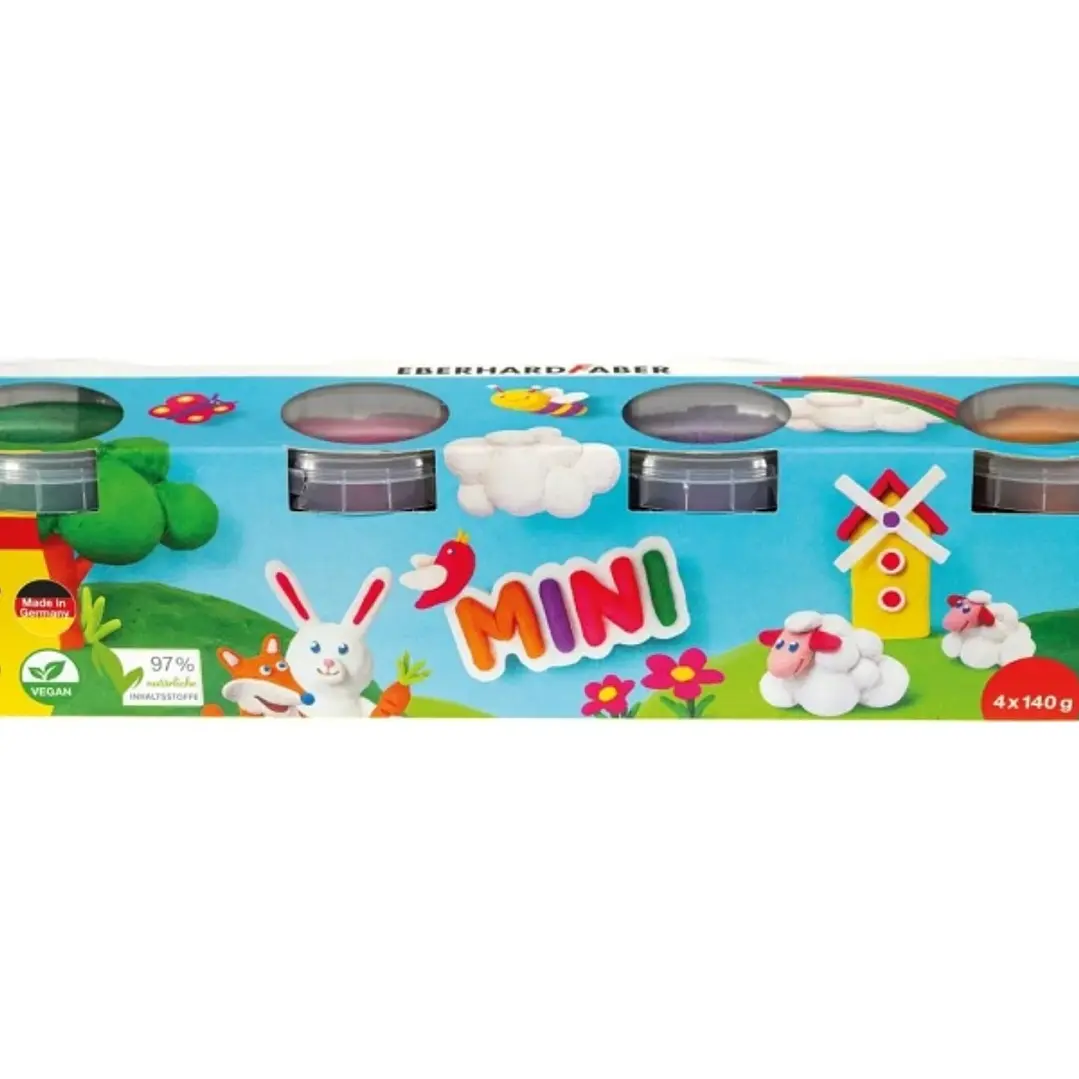 Eberhard Faber Mini Kids Pack con 4 Botes 140gr de Pasta de Modelar - 97% Ingredientes Naturales - Colores Naranja, Morado, Rosa y Verde 1
