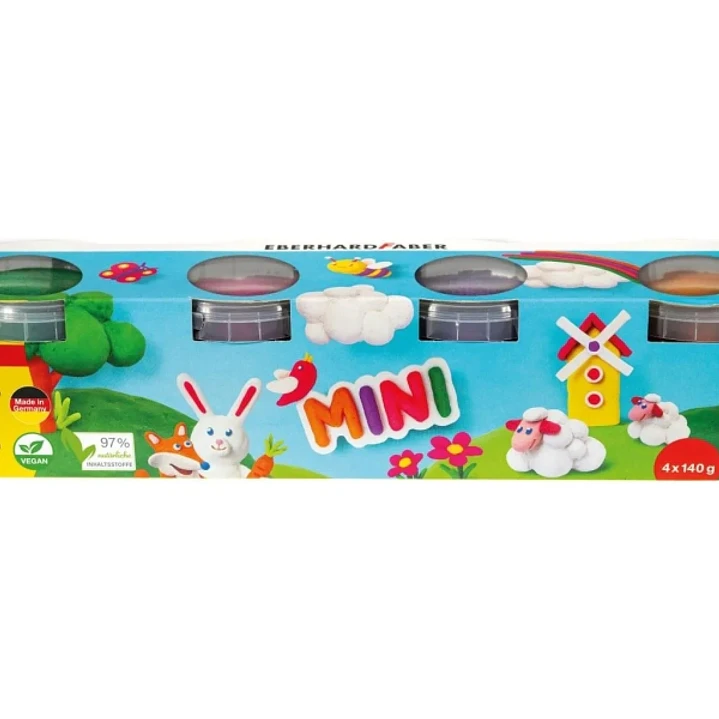 Eberhard Faber Mini Kids Pack con 4 Botes 140gr de Pasta de Modelar - 97% Ingredientes Naturales - Colores Naranja, Morado, Rosa y Verde 1