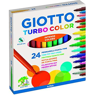 Giotto Turbo Color Pack de 24 Rotuladores - Punta Fina 2.8 mm. - Tinta al Agua - Lavable - Colores Surtidos