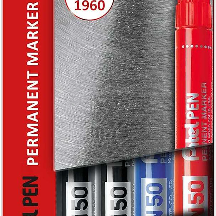 Pentel PenTools Pack de 4 Rotuladores Permanentes Industriales Pentel Pen N50 - Punta Conica Resistente y Duradera - Trazo 2mm - Resistente a Agua y L 1