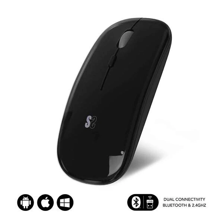 Subblim Raton Dual Flat - Conectividad Dual - Tecnologia Silent Click - Bateria de Larga Duracion - Diseño Elegante - Color Negro 1