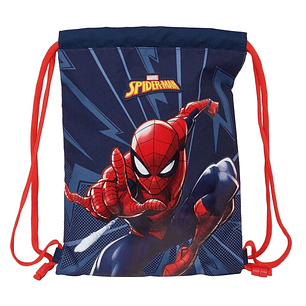 Safta Spider-Man Saco Plano - Bolsillo con Cremallera - Cierre con Cordones - 3L - Ligero y Compacto - 260x10x340mm - Color Azul Marino