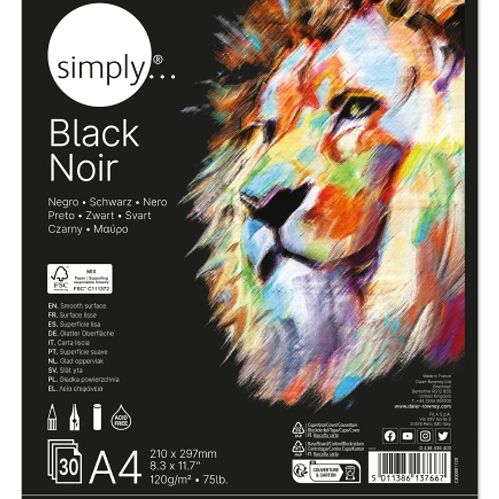 Daler Rowney Simply Bloc Encolado - A4 - 120g - 30 Hojas - Color Negro 1