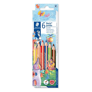 Staedtler Jumbo Noris 128 Pack de 6 Lapices Triangulares de Colores - Diseño Ergonomico - Colores Surtidos