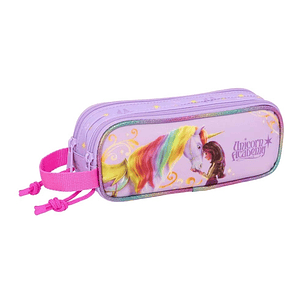 Safta Unicorn Academy Portatodo - 2 Compartimentos con Cremalleras - Asa Lateral - 1L - 210x60x80mm - Color Rosa