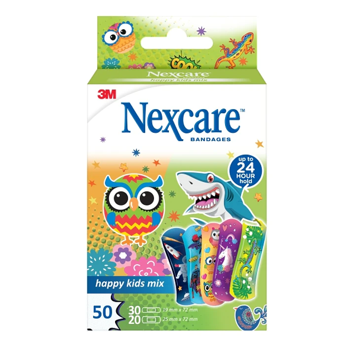 Nexcare Happy Kids Mix Pack de 50 Apositos Surtidos - Transpirables - para Pieles Delicadas - Color Estampado Infantil 1