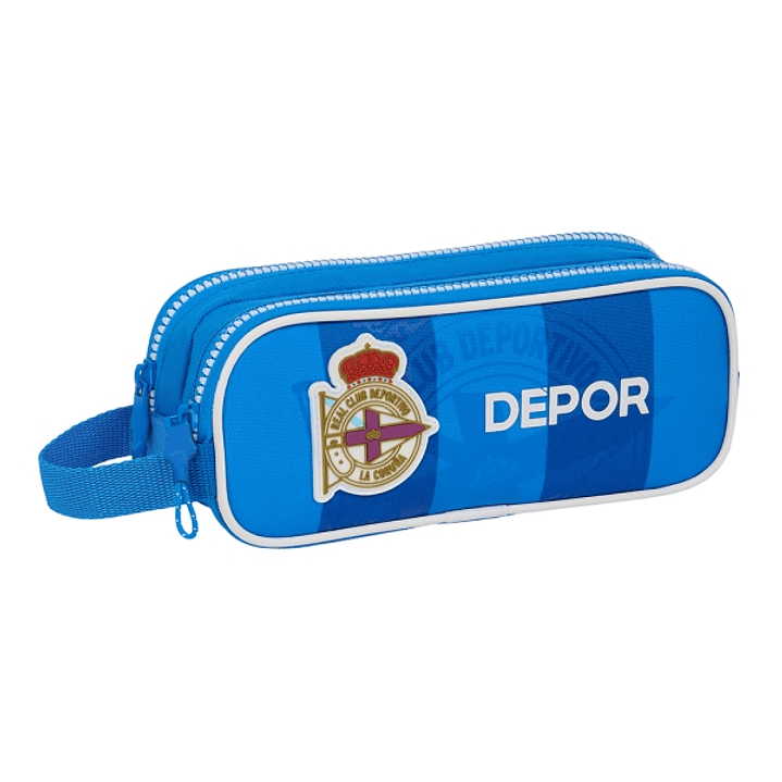 Safta Real Deportivo de la Coruña Portatodo - 2 Compartimentos con Cremalleras - 1L - Asa Lateral - 210x60x80mm - Color Azul 1
