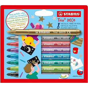 Stabilo Trio Deco Pack con 8 Rotuladores de Punta XL - Trazo 3mm - Zona de Agarre Triangular - Colores Metalicos Brillantes Surtidos