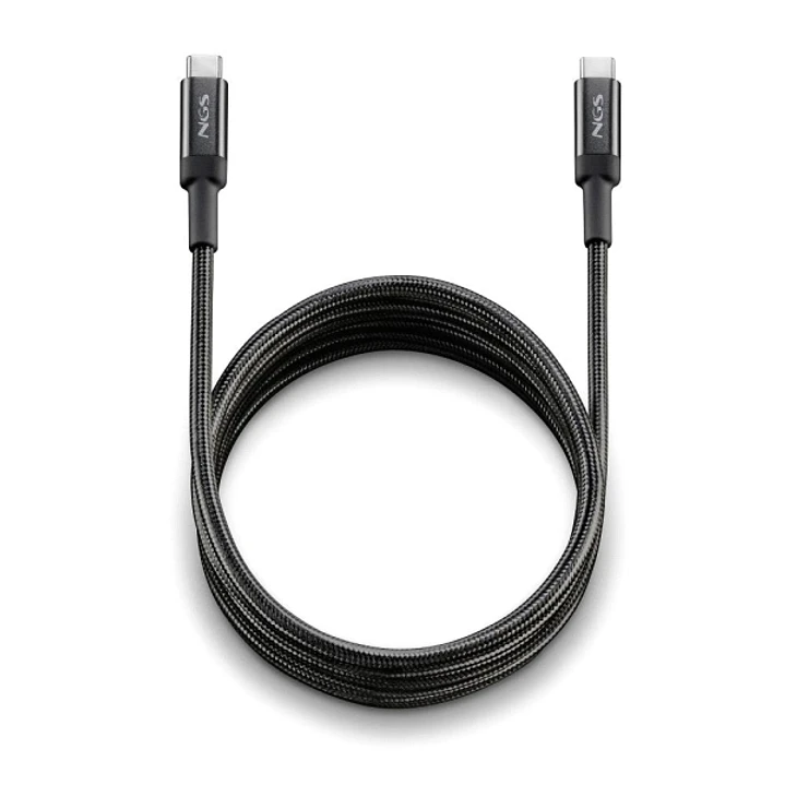 NGS Cable 2.0 USB-C Macho a USB-C Macho - Carga Ultrarapida hasta 65W - Longitud 2m - Color Negro 1