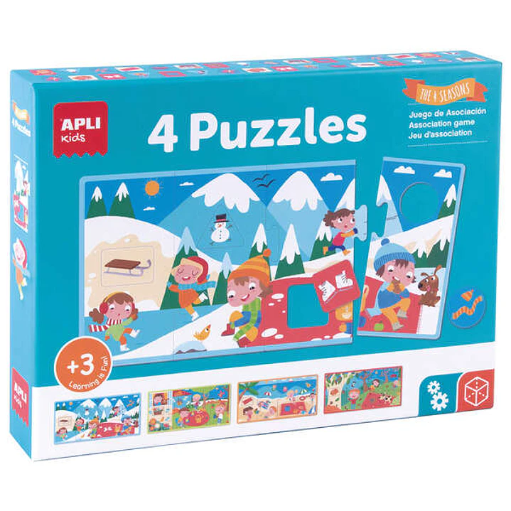 Apli Puzle de Asociacion las 4 Estaciones - 4 Puzles de 4 Piezas xxl - Elementos Geometricos Troquelados - Potencia Psicomotricidad Fina y Concentraci 1