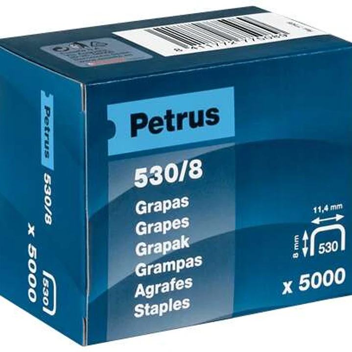 Petrus Caja de 5000 Grapas 530/8 Cobreadas para Clavadora - Patilla de 8mm 1