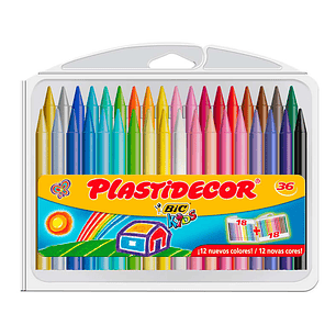 Bic Kids Plastidecor Caja de 36 Lapices de Cera - Extraresistentes - Facil de Sacar Punta - No Mancha