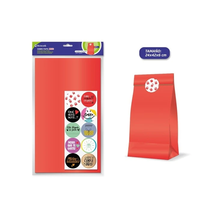 Bismark Pack de 10 Sobres Papel Kraft 50grs con 10 Pegatinas para Cierre - Medidas 24x42x6cm - Ideal para Regalos - Color Rojo 1