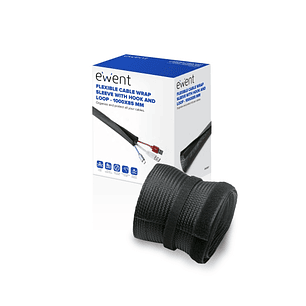 Ewent Manguito Organizador de Cable Polyester - Cierre de Velcro - 1m - 85mm - Color Negro