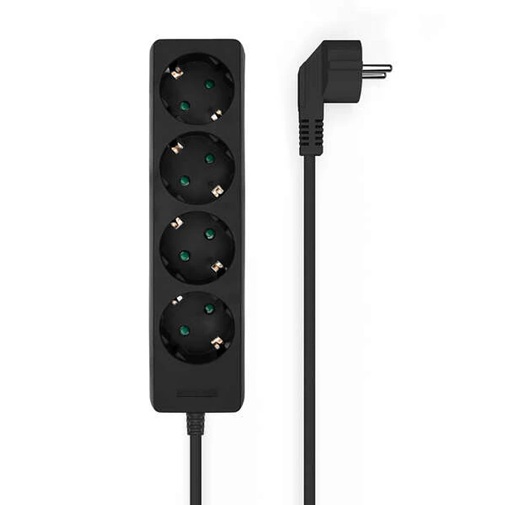 Aisens Regleta Multiple de 4 Tomas sin Interruptor con Cable 3×1.5mm2 - 1.4m - Color Negro 1