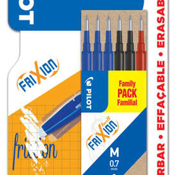 Pilot Pack de 6 Recambios para Frixion Ball y Frixion Clicker - Punta de Bola Redonda 0.7mm - Trazo 0.4mm - Colores: 3x Azul, 2x Negro y 1x Rojo 1